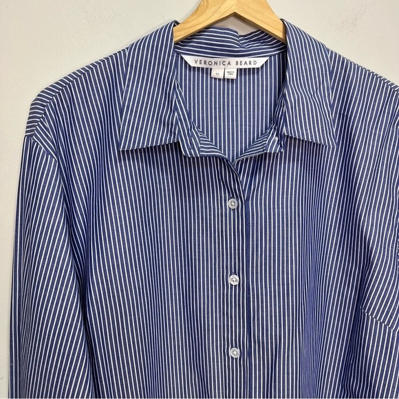 Veronica Beard Gilda Asymmetric Striped Cotton Shirt Size 10 - Picture 5 of 14